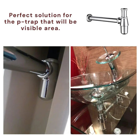 Chrome Round Bottle Trap Drain Kit For One And One Quarter Inch Waste Pipe Basin Bottle Trap and glass sink installation