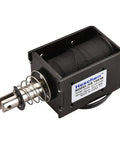 DC 12V Solenoid Electromagnet HS 1683B Push Pull Open Frame With 25mm Stroke And 80N Pull Force For Linear Motion Projects Plunger Spring Return Built Tough Copper Coil Actuator For Industrial DIY, black open-frame with spring plunger