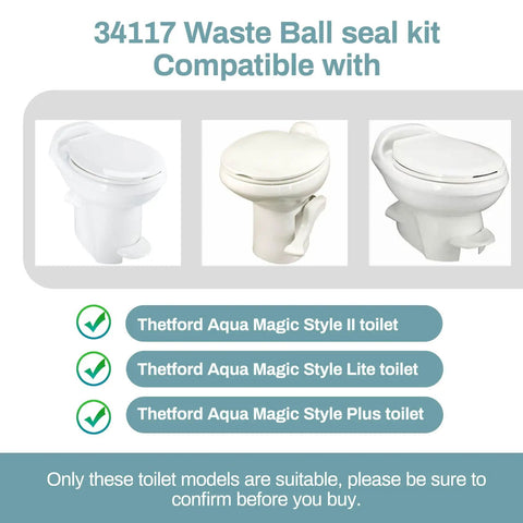 Waste Ball Kit For Thetford Aqua Magic Style II Style Lite Style Plus Toilets With Drive Arm And Seals Replaces 34120 And 34117