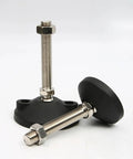Adjustable Leveling Feet With Nylon Handle And Stainless Steel Screw For Built Tough Furniture And Equipment 40 To 60mm Base Diameter M8 To M12 Thread 50 To 150mm Bolt Length Durable Corrosion Resistant, black base and threaded bolt