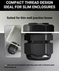 All Purpose Nylon Waterproof Cable Gland Kit 50 Pcs IP68 With PG7 NPT, black compact design for slim enclosures