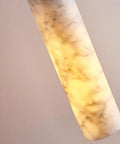 Alabaster Pendant Light Natural Marble Long Tube Hanging Lights with Wood Ceiling Canopy Modern Nordic Mini Pendant Lamp for Kitchen Island Bedroom Hallway(25 * 6cm) close-up of translucent tube shade with natural veining