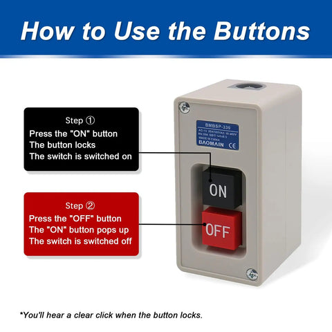 Heavy Duty 3 Phase On Off Push Button Switch With Self Locking Power For 380V And 220V 30A Motors Pumps And CNC Machines Industrial Motor Starter 3 Pole 3 Phase BMBSP 330 TBSP 330 usage instructions