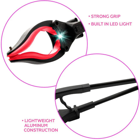 Heavy Duty 19 Inch Aluminum Grabber Reacher Tool With Magnetic Claw And LED Light Foldable Pickup Reacher For Seniors Trash Grabber Picker Red Two Pack