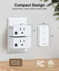 Remote Control Outlet With Two Remotes 200 Ft Long Range Wireless On Off Switch For Lamps Lights And Household Appliances 15A 1875W High Power Plug Easy Plug And Play ETL FCC Listed showing compact design and dimensions