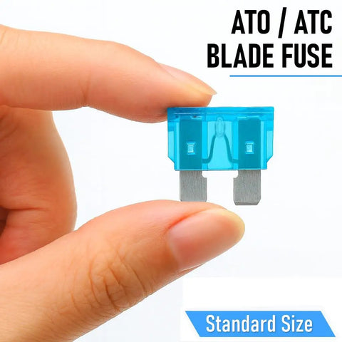 60 Piece Tough As Nails Led Blade Fuse Assortment Slick Smart Glow Indicator Standard Atc Ato Size in 5 Through 40 Amps displayed in hand.