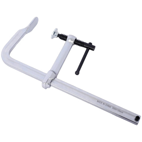 Heavy Duty Drop Forged Steel F Clamps 1400 Lbs Force 12 Inch Jaw Opening 4-3/4 Inch Throat Depth Pack Of 4 on workbench