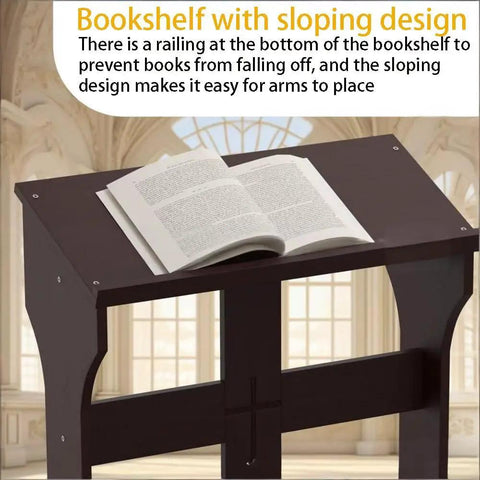 Solid Wood Prayer Kneeler Bench With Soft Kneeling Pad Cozy Home Church Stool With Built In Book Shelf showing sloping design