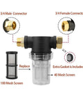 Garden Hose Inlet Filter Kit For Three Quarter Inch High Pressure Washers, Inline Sediment Filter With 40 Mesh Screen parts labeled