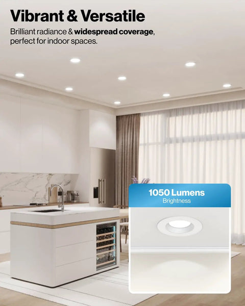 Modern kitchen with 6 Inch LED Recessed Light Kit With Baffle Trim For Ceiling Retrofit Downlights, 1050 Lumens, 13W, 5000K Daylight
