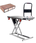 Heavy Duty Electric Hydraulic Lift Cart With 660 Lbs Capacity, stainless steel platform, compact design, ideal for heavy boxes.