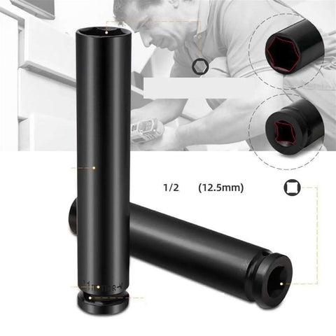 Tough As Nails Deep Socket Extension Featuring Rock Solid 27mm Head With Half Inch Drive For Electric Wrenches Pro Grade High Carbon Steel Build with matte black finish.