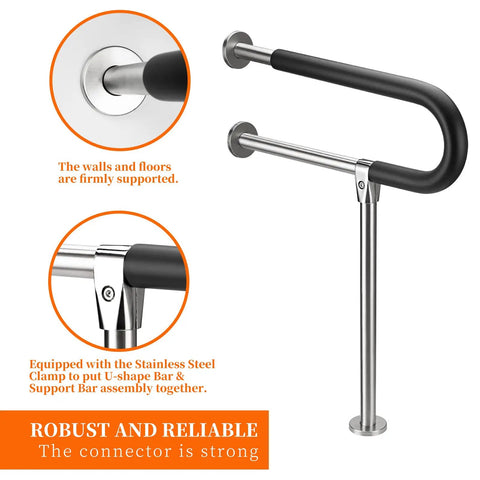 Sturdy 23.6 Inch Handicap Grab Bar For Bathroom With Non Slip EVA Handle, Stainless Steel Wall Mounted Rail Supports Up To 440 Lb, Essential Safety Grip For Seniors And Disabled, Easy Install Bath Safety Bar.