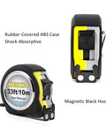 Double Sided Measuring Tape 33 Feet 10 Meters With Fractions In Inches And Metric Retractable Tape Measure With Magnetic Hook And Double Stop Buttons For Quick Accurate Readings And Pro Grade Handy Tool For DIY Projects, rubber-covered ABS case