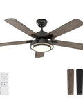 52 Inch Brushed Nickel Ceiling Fan With Remote Control And Dimmable LED Light, 5 Blade Indoor Ceiling Fan With Downrod Options 5 Inch Or 8 Inch, Whisper Quiet Motor.