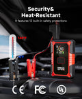4 In 1 Jump Starter With Air Compressor And Tire Inflator, 4000A Car Battery Booster on an engine, showing safety features