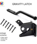Lock It Tight Gravity Gate Latch Self Securing Black Fence Hardware For Garden Gates with screws and striker bar.