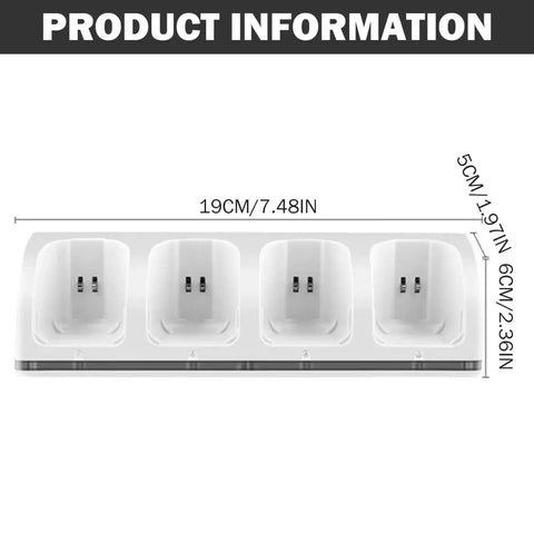 4 In 1 Game Controller Charging Station With Four Rechargeable Battery Packs And USB Cable dimensions shown
