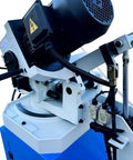 Heavy Duty 12 Inch Semi Automatic Hydraulic Cold Cut Saw 4Hp Metal Cutter with hydraulic components and motor view.