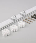 25 Pieces Sliding Door Rollers And Curtain Track Wheels Set For Built To Last Heavy Duty Metal Folding Doors Quiet Office And Home Window Roman Shade Hardware System Durable Pulley Hardware For Smooth Gliding And Low Noise showing wheels, track, and screws.