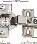 Soft Close Face Frame Concealed Cabinet Hinges 105 Degree Self Closing 6 Pack With Steel Nickel Plated Finish dimensions