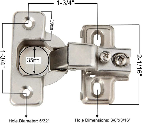 Soft Close Face Frame Concealed Cabinet Hinges 105 Degree Self Closing 6 Pack With Steel Nickel Plated Finish dimensions