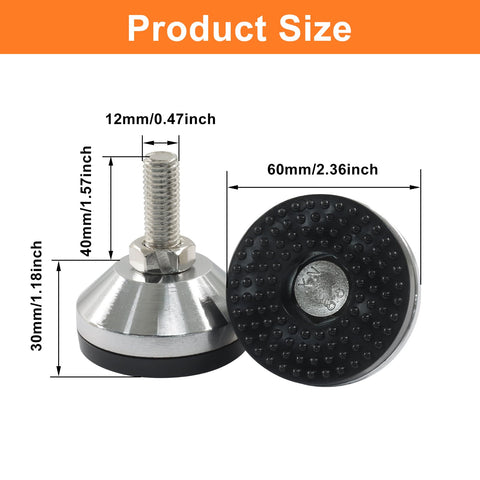 Rock Solid Heavy Duty Leveling Feet 4 Pack Adjustable Table Bolts With No Wobble Guarantee And Easy As Pie M12x40 Install In sleek silver and black size details