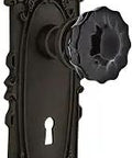 Old School Victorian Plate With Keyhole Passage Crystal Black Glass Door Knob Set In Oil Rubbed Bronze, Solid Brass Plates