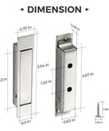 Dimensions of Pocket Door Pull Handle Edge Pull Satin Nickel Flush Mount For Sliding Doors 2 Pack With Self Retracting Mechanism