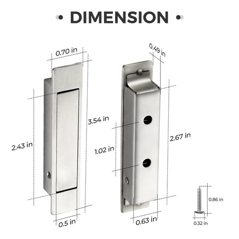 Dimensions of Pocket Door Pull Handle Edge Pull Satin Nickel Flush Mount For Sliding Doors 2 Pack With Self Retracting Mechanism