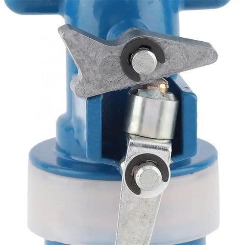Close-up of Heavy Duty Zinc Alloy 1 Inch Nozzle Gun With 360 Degree Adjustable Rotating Sprayer valve mechanism for precise flow control.