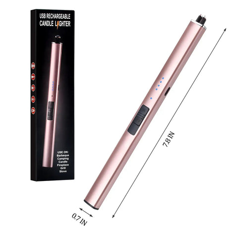 Chic Electric Candle Lighter Gift For Women, pink USB rechargeable windproof lighter, 7.8 inch length, perfect holiday present