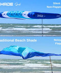 Comparison of Wind Inflating Beach Shade With Silent Non Flapping Design and traditional flapping shade at beach