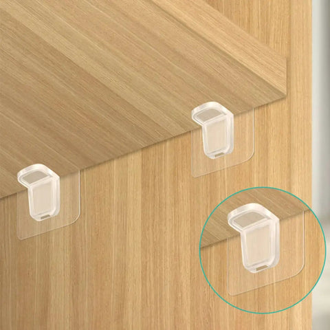 Clear bracket from 24 Pack ABS Shelf Brackets For Heavy Duty Shelves And Wall Racks Strong Load Bearing Clapboard Holder on wood surface