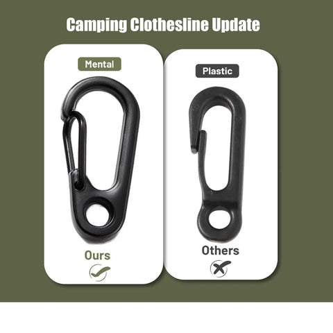 Comparison of metal and plastic clips for Lightweight Travel Clothesline Cord 33ft Adjustable Outdoor Indoor Laundry Rope.