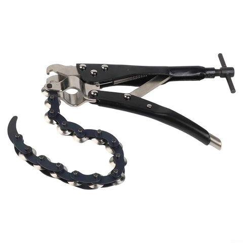 Ratcheting Chain Exhaust Pipe Cutter For Tight Spaces, Heavy Duty Tube Cutting Tool For Car Tailpipes Up To 90mm, No Sweat Muffler Removal, black alloy steel chain cutter with spare wheel