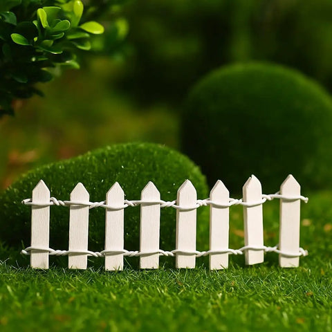 40 Inch Fairy Garden Fence Kit For Micro Landscape Mini Pot Decor Wooden Trim Fence For Dollhouses And Plant Pots DIY Christmas Moss Accent Natural Wood Finish Totally Cool And Durable, white wooden fence in greenery.