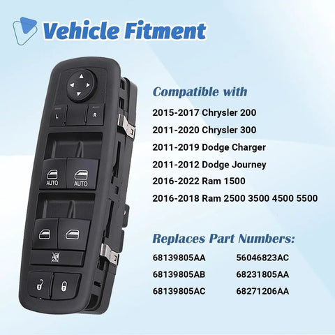 Power Window Switch Master Control Button Replacement For Ram 1500 2500 3500 2016 2018 And Compatible With Dodge Charger