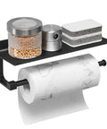 Must Have Wall Mounted Paper Towel Holder With Aluminum Build And Built In Phone Storage Shelf For Kitchen And Bathroom 13 Inch Rustproof Space Saving Modern Dull Polished Silver Finish Includes Screws holding spices and sponge