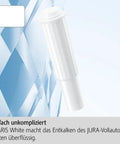 Premium Three Pack Water Filter Cartridges For Automatic Coffee Machines, white, designed to block limescale, showcased against blue crystal background.