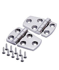 Heavy Duty Marine Flush Hatch Hinge Pair With Fasteners Built From 316 Stainless Steel Shortside Hinges For Boat Compartments And Doors Saltwater Ready One And A Half Inch By Two And A Quarter Inch shown with screws on white background