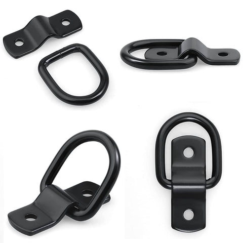 Assorted heavy duty D Ring tie down anchors one quarter inch diameter with mounting brackets and screws 2400 pounds capacity