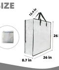 25 Gallon Clear Storage Bags With Zipper And Handles For Closet Organization And Underbed Storage, dimensions shown