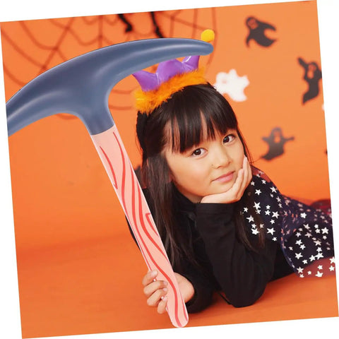 Child posing with Inflatable Pickaxe 4 Pack for Party Favors and Pranks, Safe PVC Material, Easy to Inflate, Totally Reusable