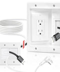 In-Wall Cable Management Kit For TV Mounts, Hidden Recessed Outlet Box With Two-Hole Socket, 9Ft Power Cord and cable ports.