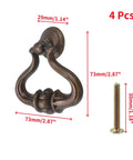 Vintage Drop Ring Drawer Pull in bronze zinc alloy with 73mm height and 30mm screw. 4 pack for cabinets and dressers, enhancing rustic furniture.