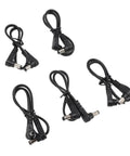 90 Degree Angled Dc Power Extension Cable Five Piece Set Male To Male 5.5Mm By 2.1Mm Connector, five black cables, 11-inch length.