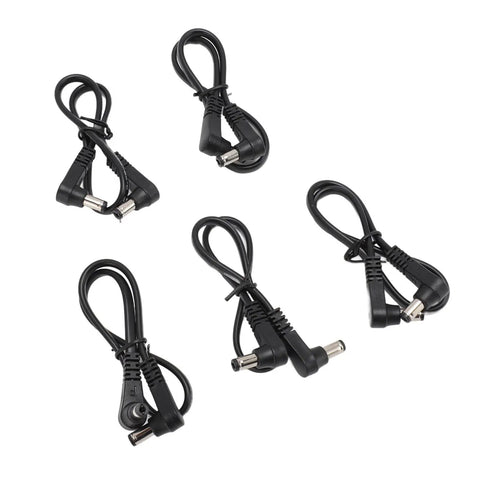 90 Degree Angled Dc Power Extension Cable Five Piece Set Male To Male 5.5Mm By 2.1Mm Connector, five black cables, 11-inch length.
