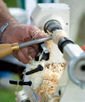 Carbide Woodturning Lathe Tools 17 Inch Full Size Tool Set Of 3 Rougher Detailer Finisher in use on woodworking lathe