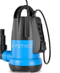 Heavy Duty Submersible Sump Pump Workhorse 3/4 HP Portable Utility Water Pump Up To 3500 GPH For Pools Ponds Basements With Float Switch And 16 Ft Cord Plug And Play Thermoplastic Body, front view, blue and black design.